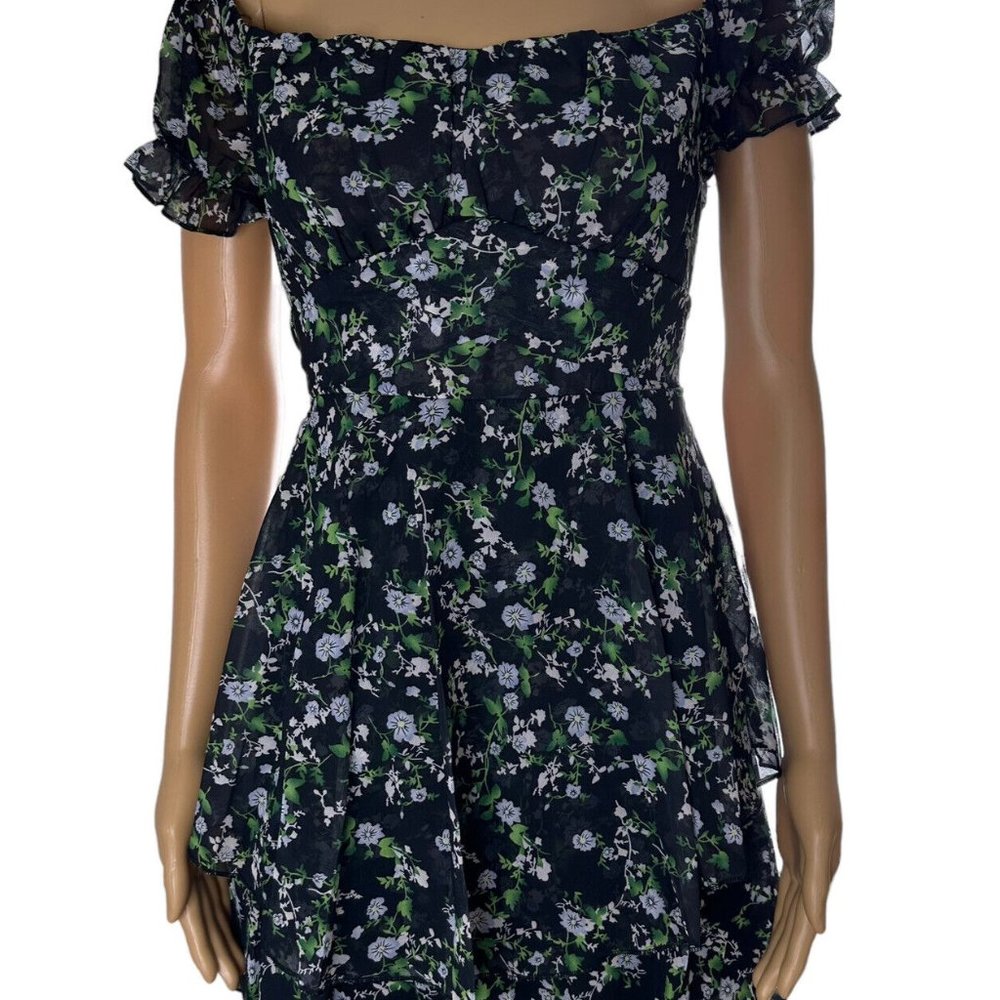 Womens Boho Playsuit Romper Small S Black Green Floral Off The Shoulders Lined